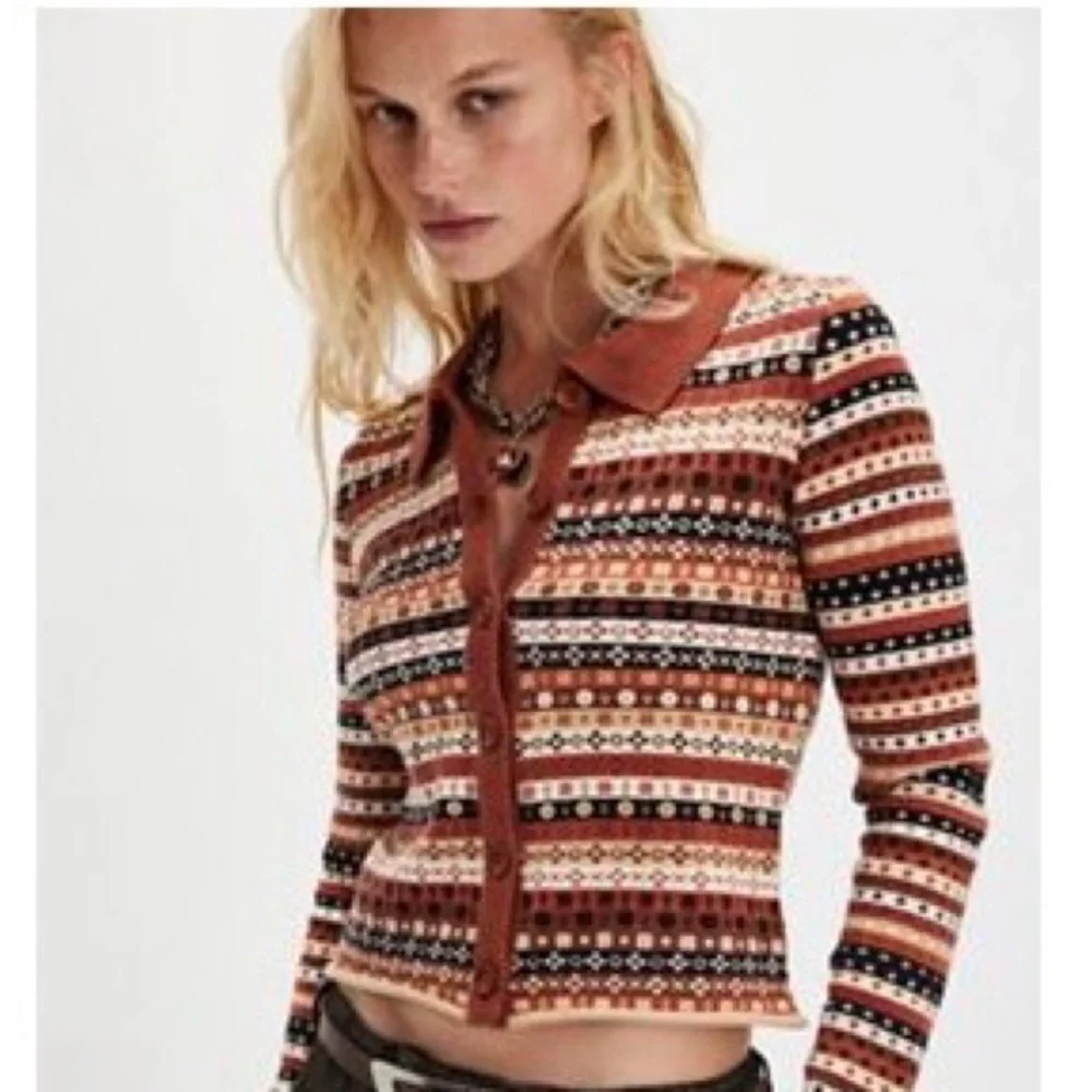 NWT FREE PEOPLE Oak and Pine Brown Black Women's Cardigan Sweater Size XL